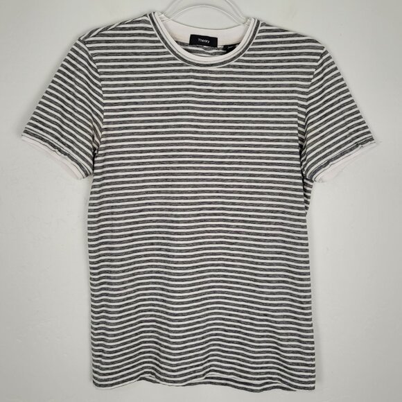 Theory Rylee Pima Cotton Short Sleeve T-Shirt Striped Black White Size XS - Picture 2 of 13
